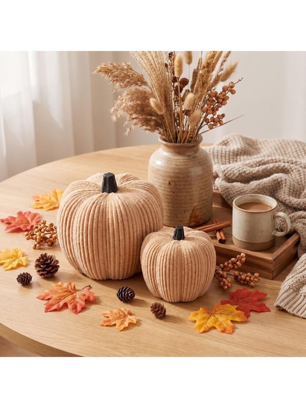 Set of 2 Faux Rattan Pumpkins - Fall Farmhouse Decor for Cozy Home Styling
